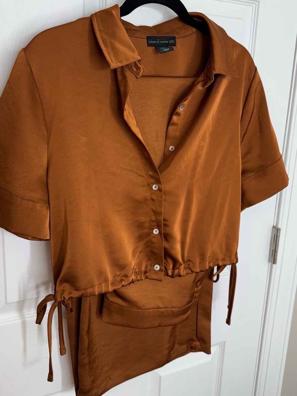 House of Harlow 1960 Burnt Orange Satin Button-Front Crop Set